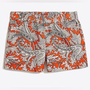 J. Crew Linen Blend Orange/White/Black Paisley Women's Shorts, 3” Inseam, Size 2